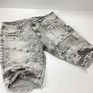 FWRD Denim Distressed Ripped Jean Shorts Acid Wash Streetwear Grey Size 40